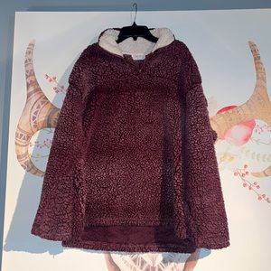 Maroon popcorn jacket. White on collar. No flaws. Will negotiate